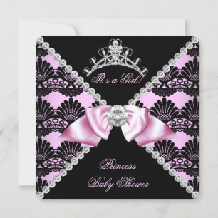 Invitation Princesse Baby shower Rose noir dentelle Diamond