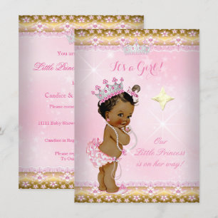 Invitation Princesse Baby Shower Rose Or Lace Diadème Ethniqu