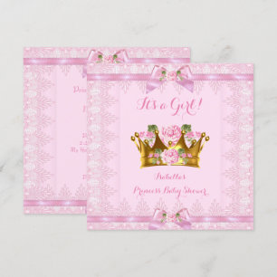 Invitation Princesse Baby shower Rose Rose Lace Bow