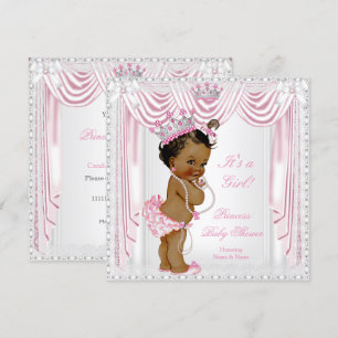 Invitation Princesse Baby shower Rose Satin dentelle foncée P
