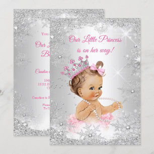 Invitation Princesse Baby shower rose Silver Winter merveille