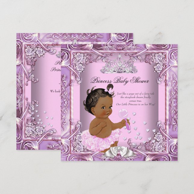 Invitation Princesse Baby shower rose violet Tutu Ethnique (Devant / Derrière)