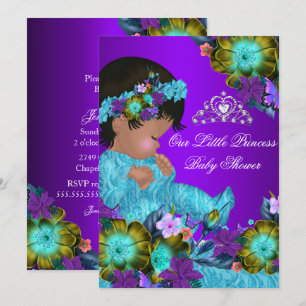 Invitation Princesse Baby shower Turquoise Bleu pourpre fille