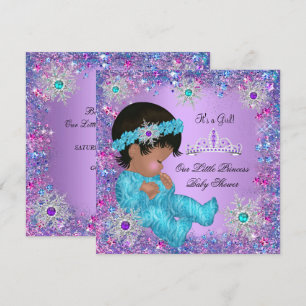 Invitation Princesse Baby shower Turquoise bleu violet rose e