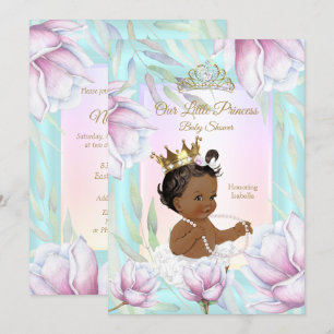 Invitation Princesse Baby shower Turquoise rose Lilac Floral