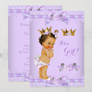 Invitation Princesse Baby shower violet Rose Lace Brunette