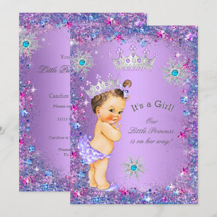 Invitation Princesse Baby shower violet Turquoise rose bleu