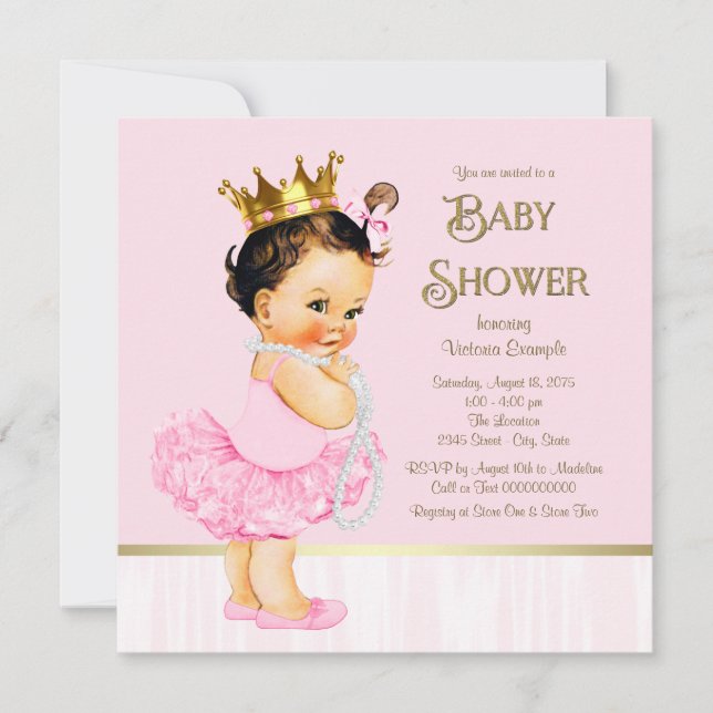 Invitation Princesse Ballerina Tutu Baby shower d'or rose (Devant)