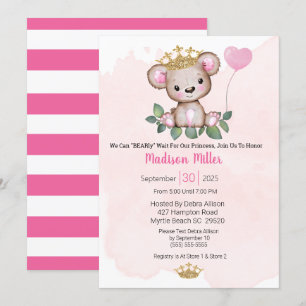 Invitation Princesse Bear Baby shower rose