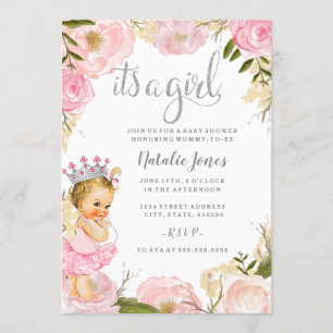 Invitation Princesse Bébé C'est une Fille Rose Rose Baby Show