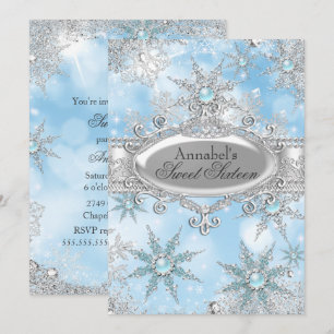 Invitation Princesse Bleu Glacé Hiver Merveilleux Sweet 16