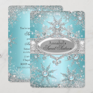 Invitation Princesse Bleu Turquoise C'est un Hiver Merveilleu