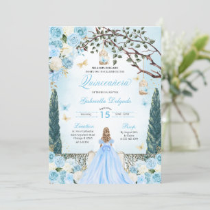Invitation Princesse Bleue Lumière Jardin enchanté Quinceaner