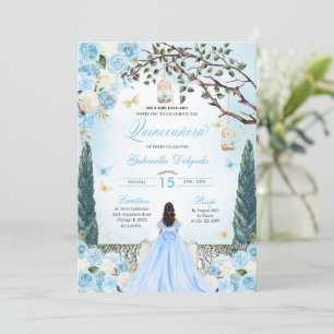 Invitation Princesse Bleue Lumière Jardin enchanté Quinceaner