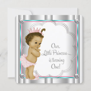 Invitation Princesse bleue rose et Turquoise 1er anniversaire