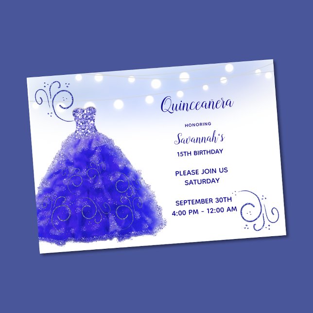 Invitation Princesse Blue Gown Lights Quinceanera (Créateur téléchargé)