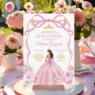 Invitation Princesse Bow Rose Blush Gold Crown Quinceañera