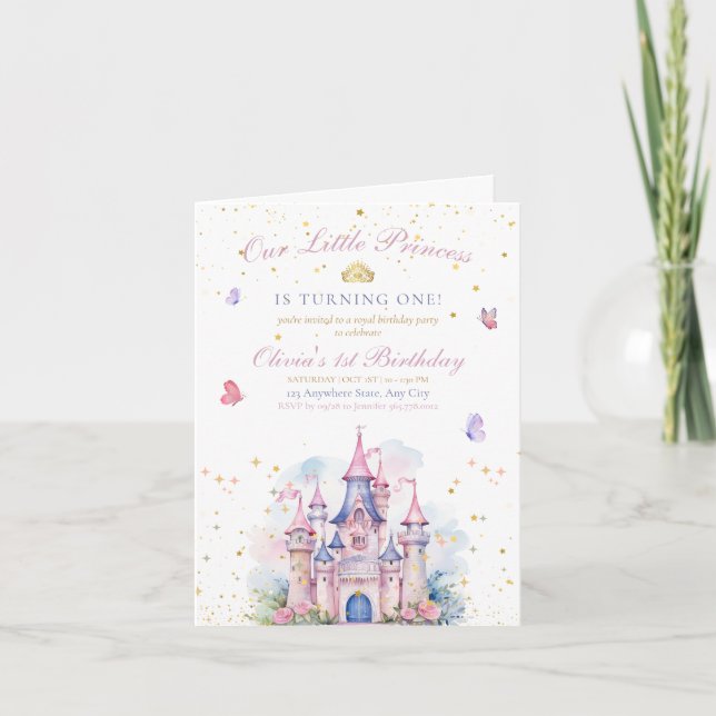 Invitation Princesse Castle Girl Anniversaire, Princesse 1er  (Devant)