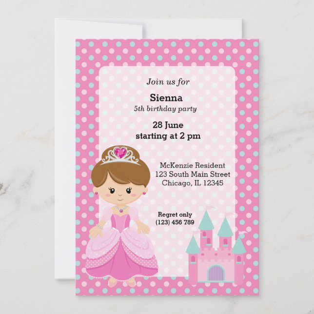 Invitation Princesse & Château (Devant)