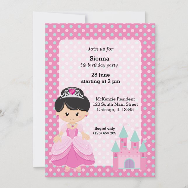 Invitation Princesse & Château (Devant)