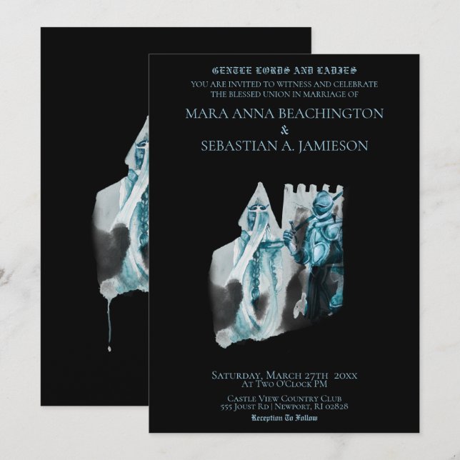 Invitation *~* Princesse Chevalier de Mariage de Château Médi (Devant / Derrière)