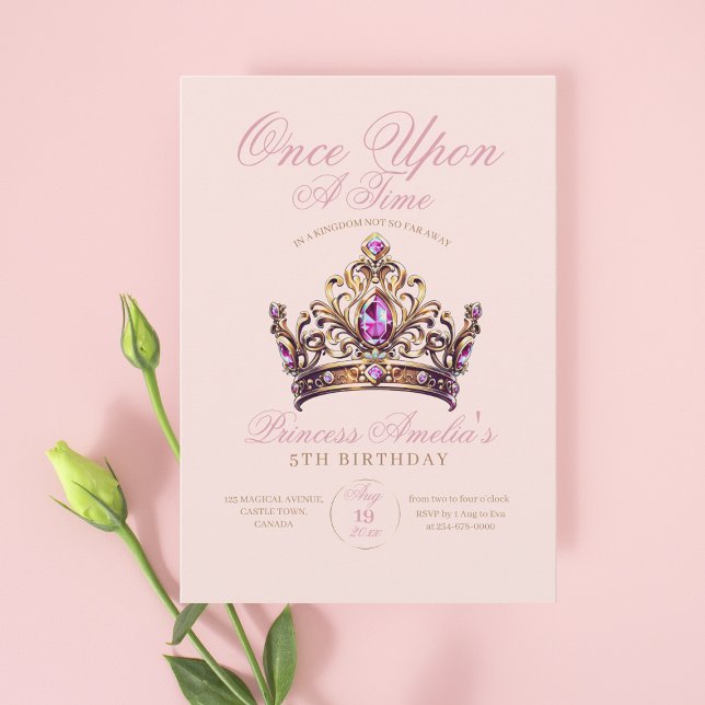 Invitation Princesse Couronne d'or rose 5e anniversaire (Créateur téléchargé)