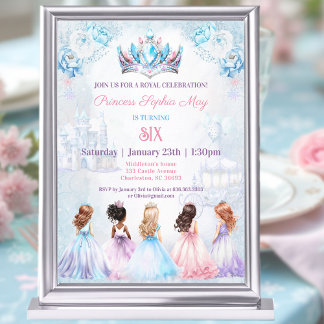 Invitation Princesse Couronne rose bleu violet hiver Annivers