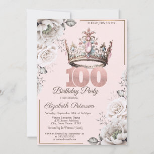 Invitation Princesse Crown Floral 100e fête d'anniversaire