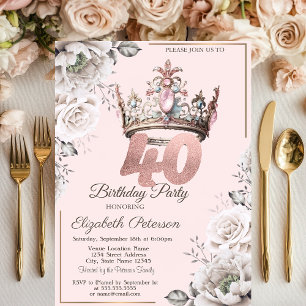 Invitation Princesse Crown Floral 40e fête d'anniversaire