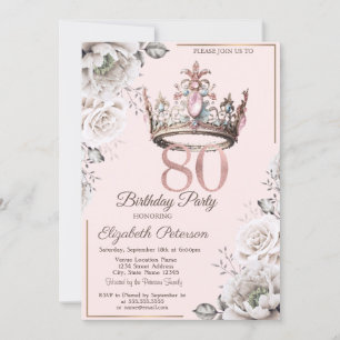 Invitation Princesse Crown Floral 80e fête d'anniversaire