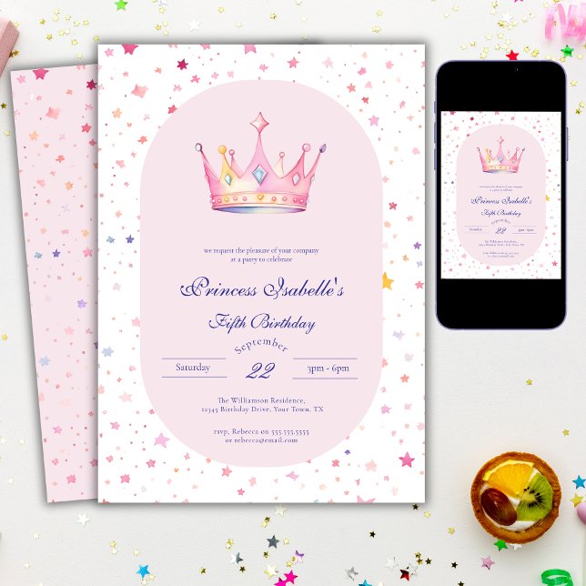 Invitation Princesse Crown Pastel Pink Fairytale 5e anniversa (Créateur téléchargé)