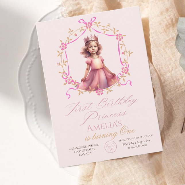 Invitation Princesse Crown Pink 1er anniversaire (Créateur téléchargé)