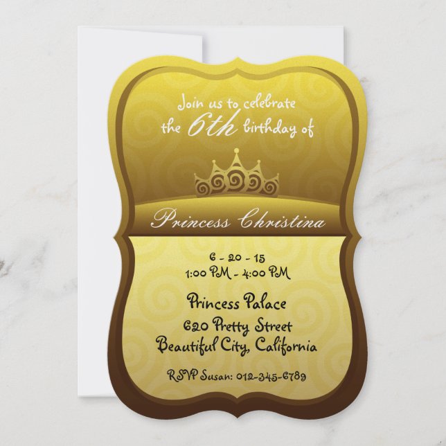 Invitation Princesse Crown Spirals Birthday d'or (Devant)