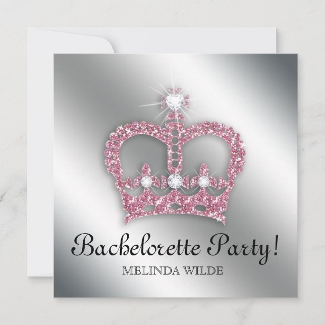 Invitation Princesse Crown Tiara Silve de rose de partie de (Devant)