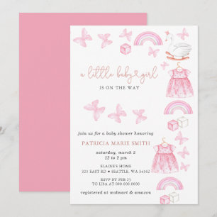 Invitation Princesse Cygne Papillon Fille Rose Baby Shower