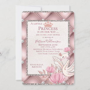 Invitation Princesse Cygne sur Rose Glamour avec Diamants