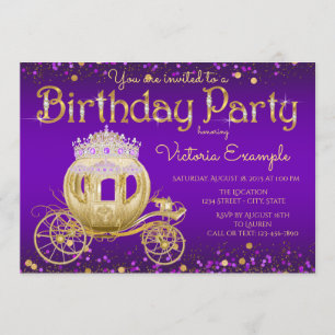 Invitation Princesse d'Anniversaire de Purple Gold