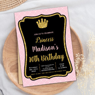 Invitation Princesse de Couronne en mousse rose noire Invitat