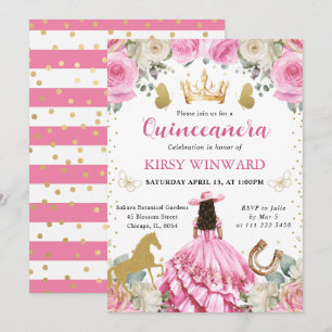 Invitation Princesse de l'Ouest aux cheveux bruns en robe ros