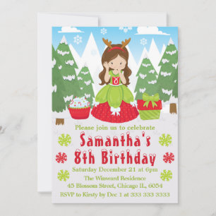 Invitation Princesse de Noël Brunette Scène d'Hiver Anniversa
