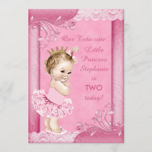 Invitation Princesse de Tutu Baby 2e anniversaire Faux Lace