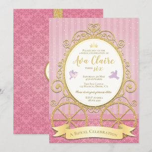Invitation Princesse d'or rose  Cendrillon  Anniversaire roya