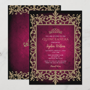 Invitation Princesse d'or rose vintage Tiara Quinceañera