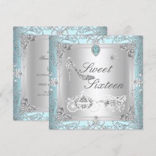 Invitation Princesse Élégant Diamant Bleu Sweet 16 Seize