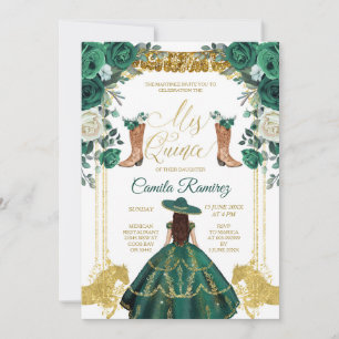 Invitation Princesse Emerald Green & Gold Girl Sweet 15e