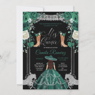 Invitation Princesse Emerald Green & Silver Girl Sweet 15e