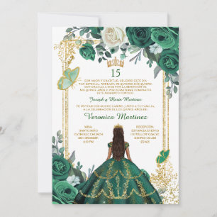 Invitation Princesse espagnole Emerald Green Floral Mis Quinc