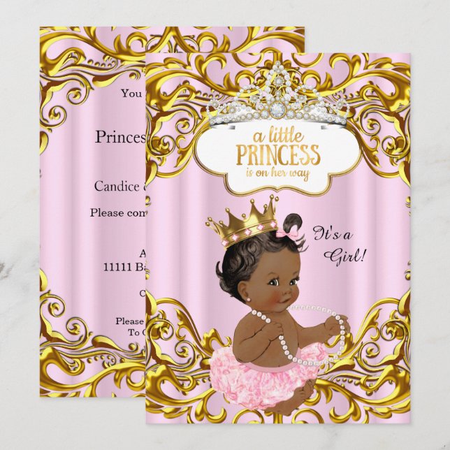 Invitation Princesse est en chemin Baby shower Pink Ethnic (Devant / Derrière)
