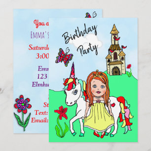 Invitation Princesse et Unicorn Fête d'anniversaire
