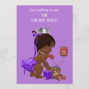 Invitation Princesse ethnique au téléphone Baby shower violet
